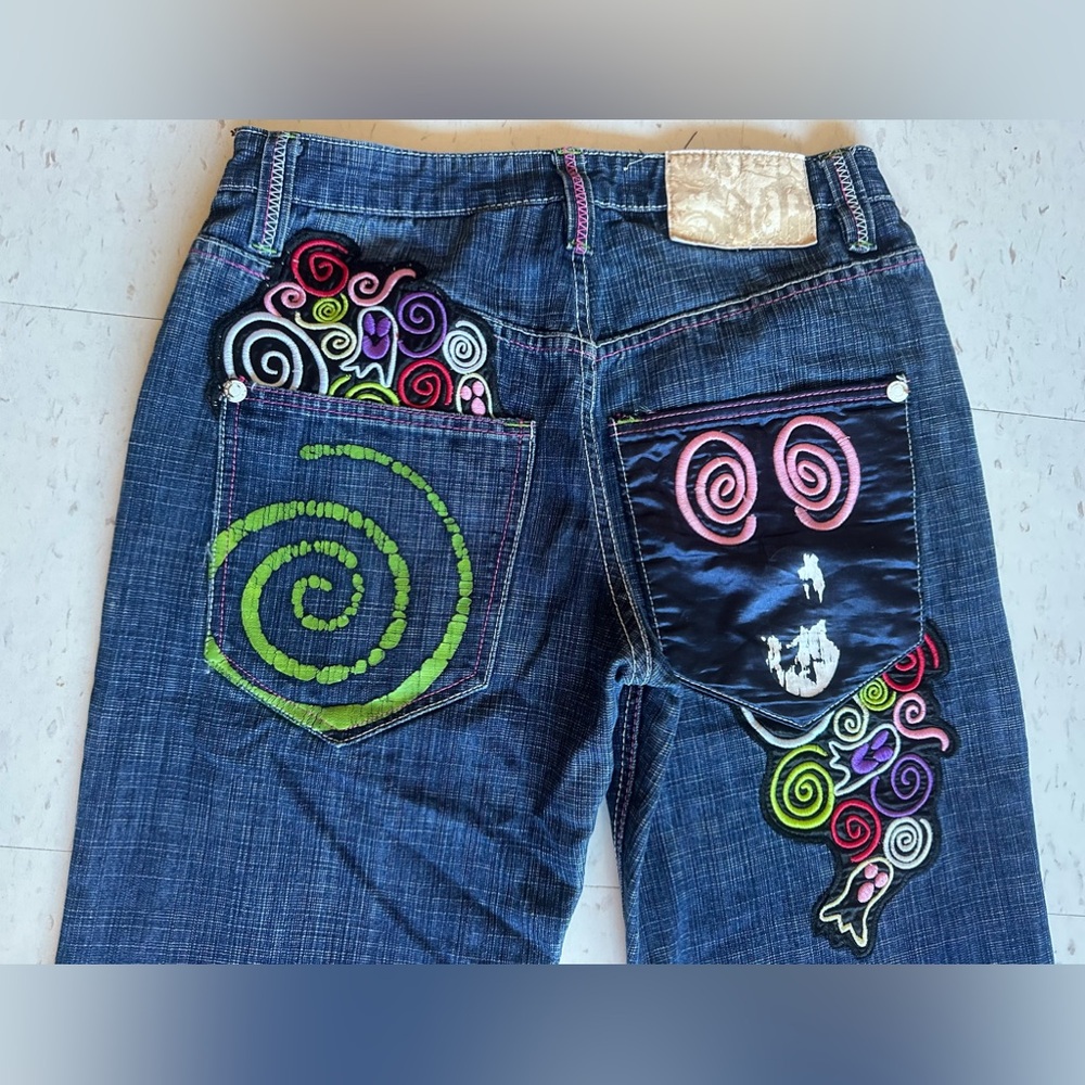 RARE Vintage delf y2k baggy embroidered denim jeans 32x32 Ghost skurdy Kat